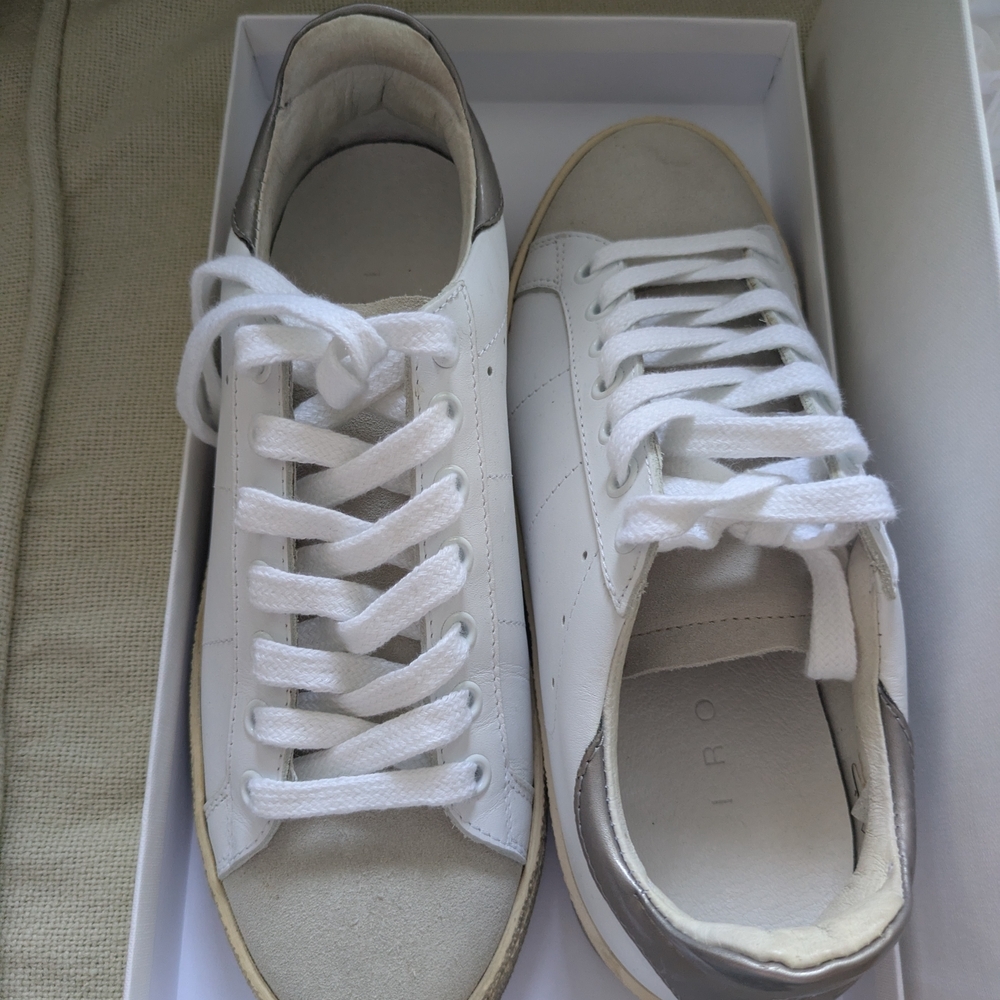 IRO White/Silver Bast Leather Sneaker Size 36
